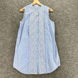 Oysho Dress Women M Medium Blue Geometric Embroidered Shift Short Crew Neck